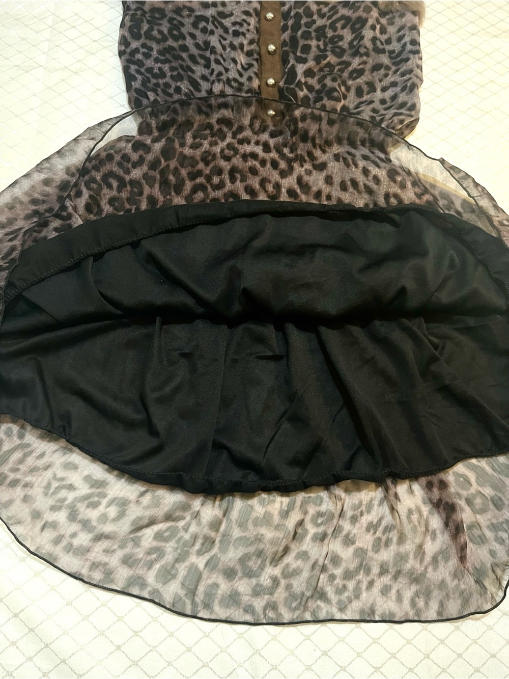 Happyberry Korea Brown Gold Black Leopard Dress /w Faux Fur Leather (LIKE-NEW) - Picture 14 of 15